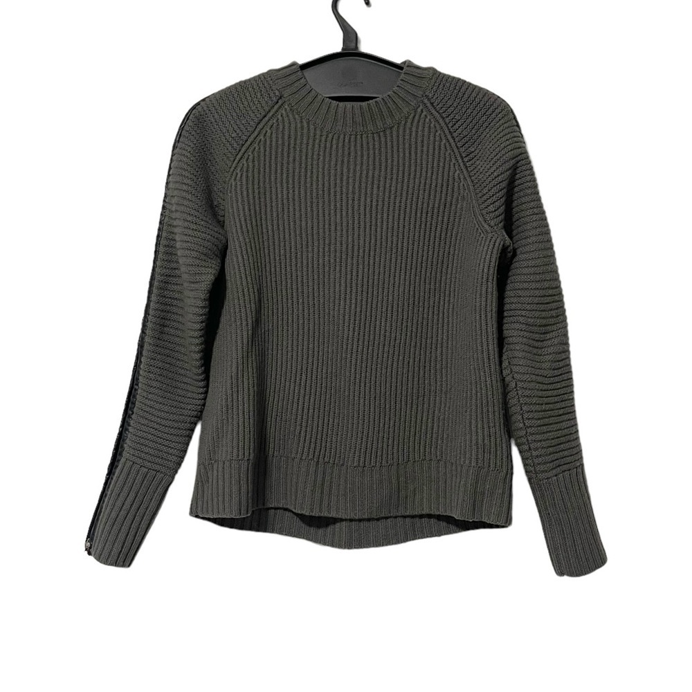 Michael Stars Gray Merino‎ Wool Vegan Leather Sleeve Zip Sweater Size Small